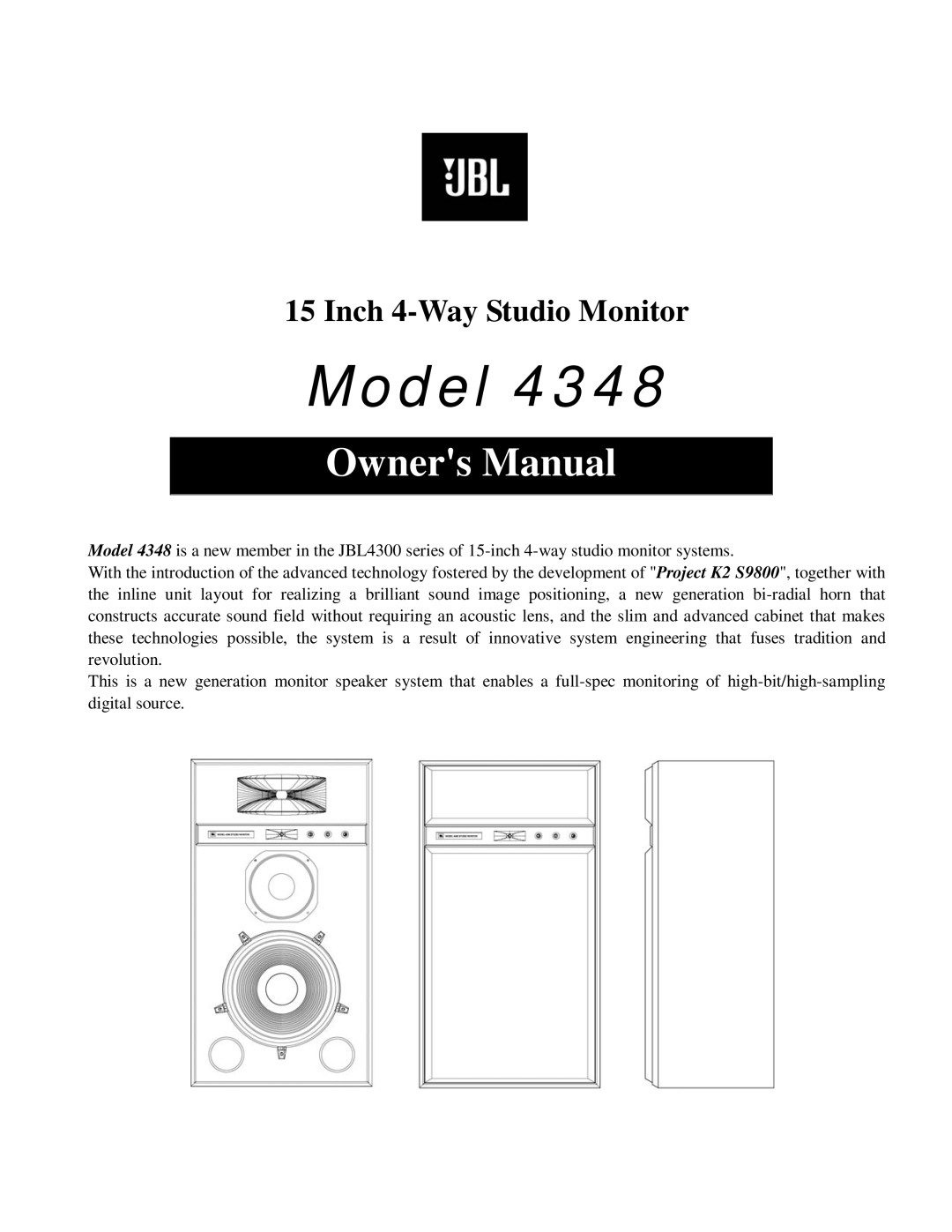 JBL 4348 owner manual Model 