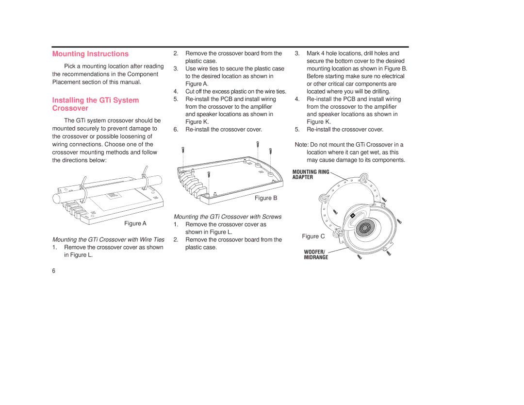 JBL 508GTI manual Mounting Instructions, Installing the GTi System Crossover 