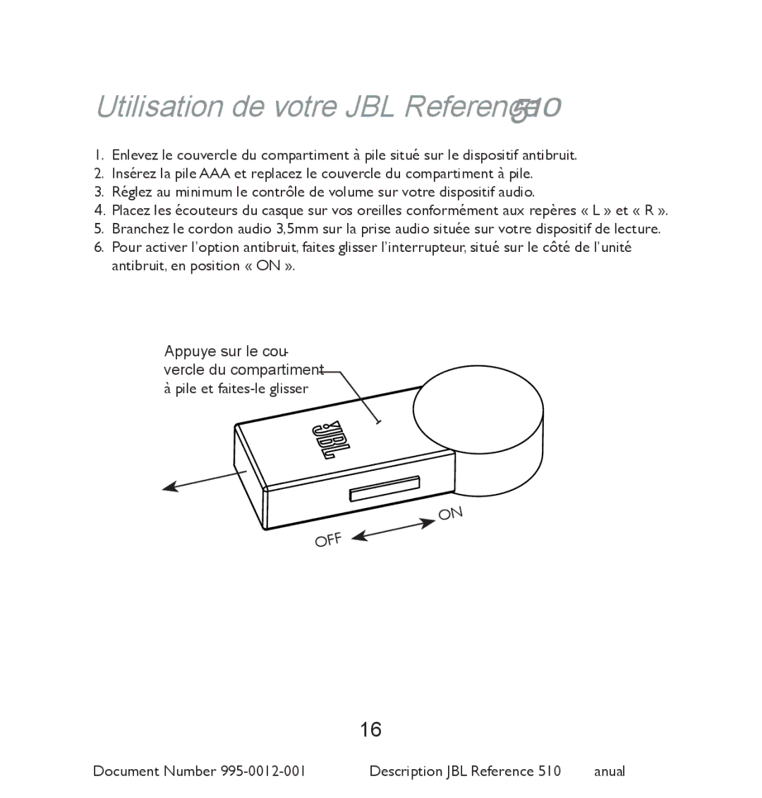 JBL 510 manual Utilisation de votre JBL Reference 