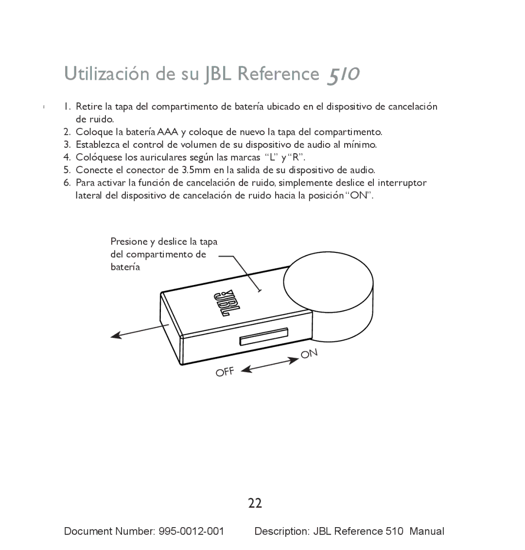 JBL 510 manual Utilización de su JBL Reference 