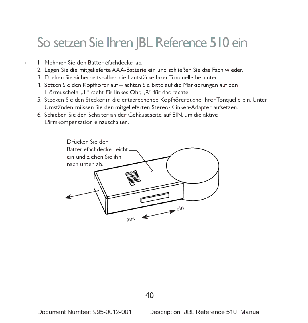 JBL manual So setzen Sie Ihren JBL Reference 510 ein 