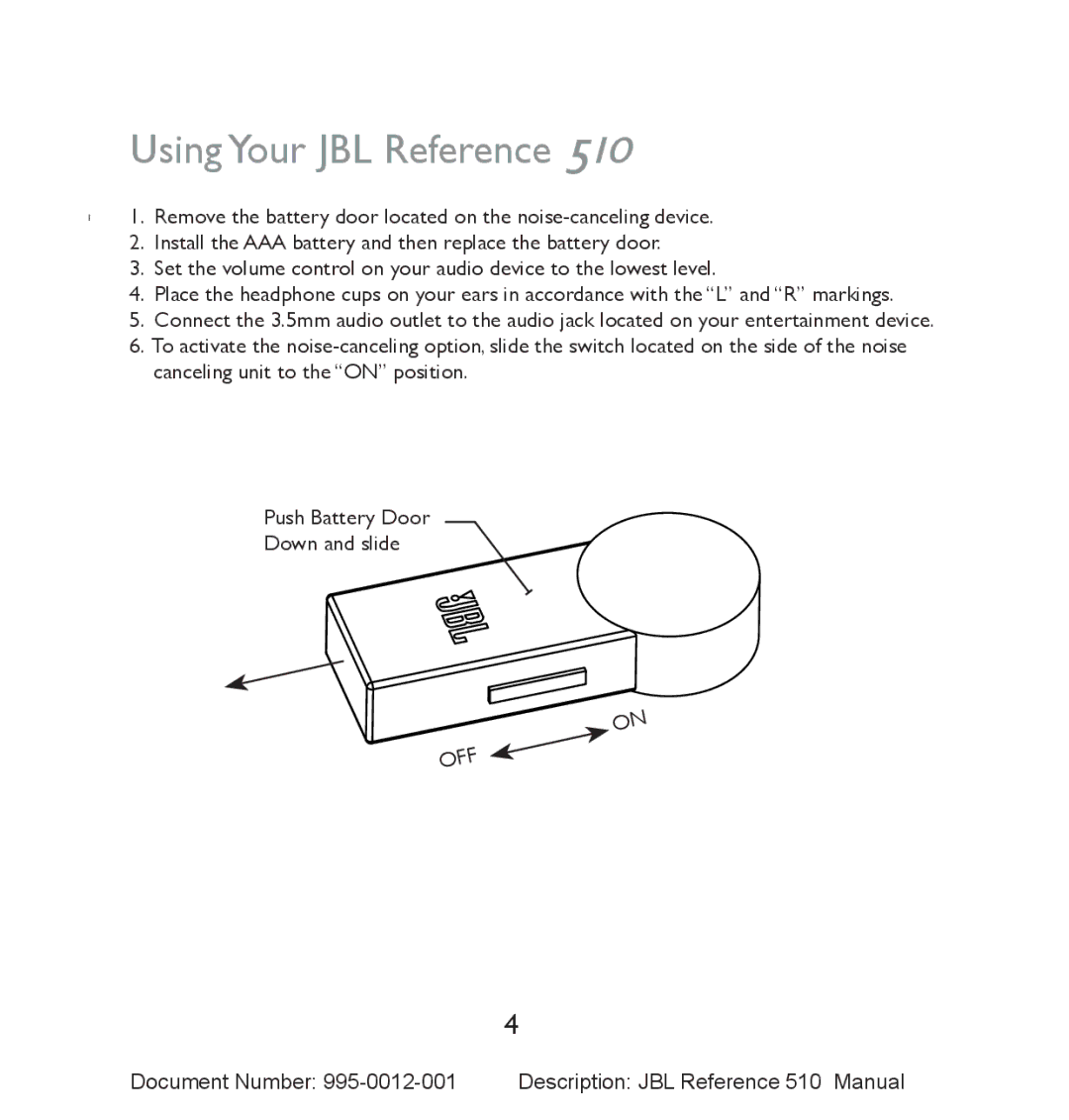 JBL 510 manual Using Your JBL Reference 