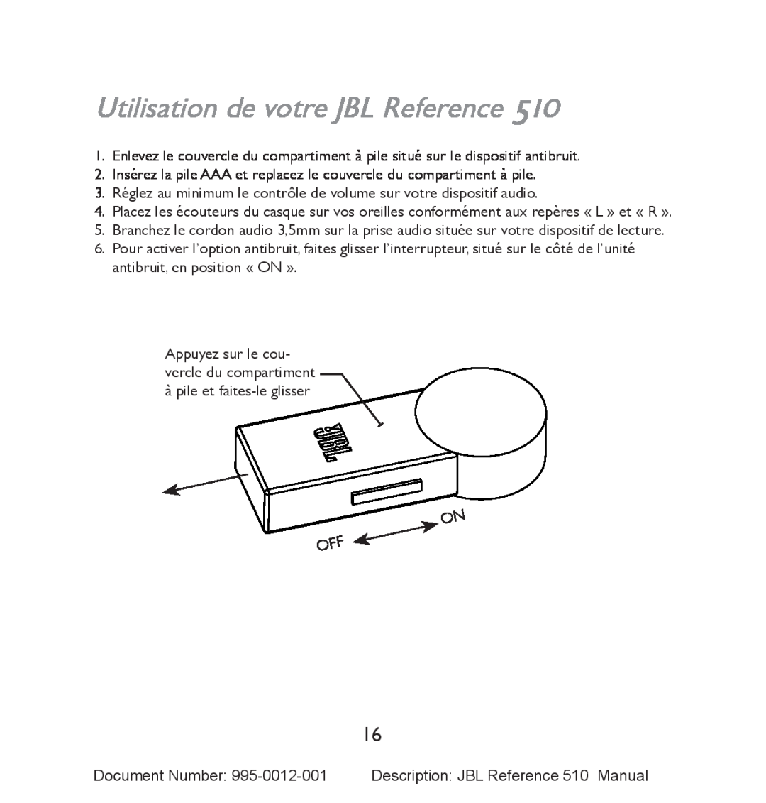 JBL 510 manual Utilisation de votre JBL Reference 