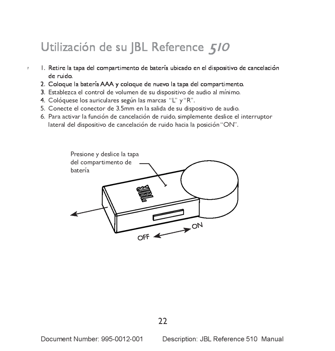 JBL 510 manual Utilización de su JBL Reference 
