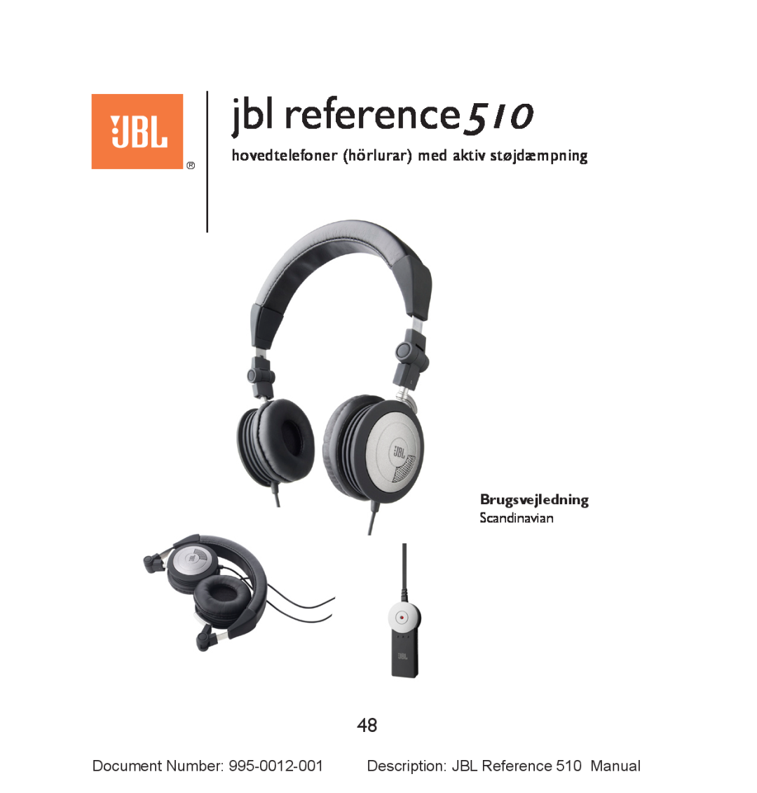 JBL manual jbl reference510, hovedtelefoner hörlurar med aktiv støjdæmpning, Brugsvejledning 