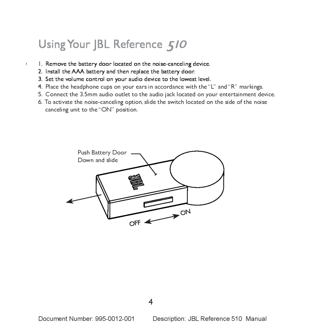 JBL 510 manual Using Your JBL Reference 