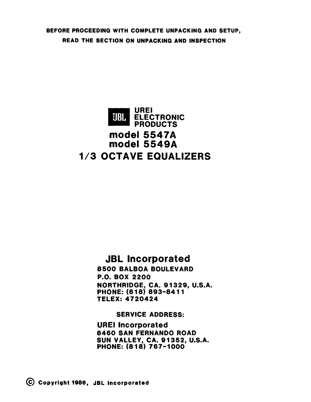 JBL 5549A manual 