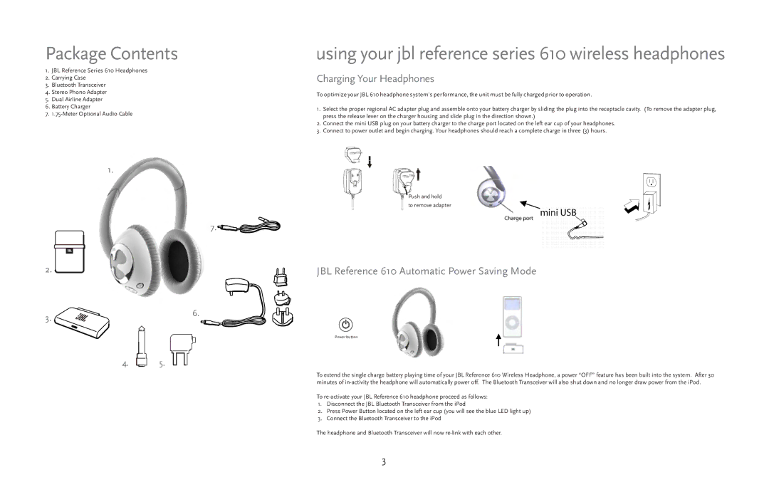 JBL 610 manual Package Contents 