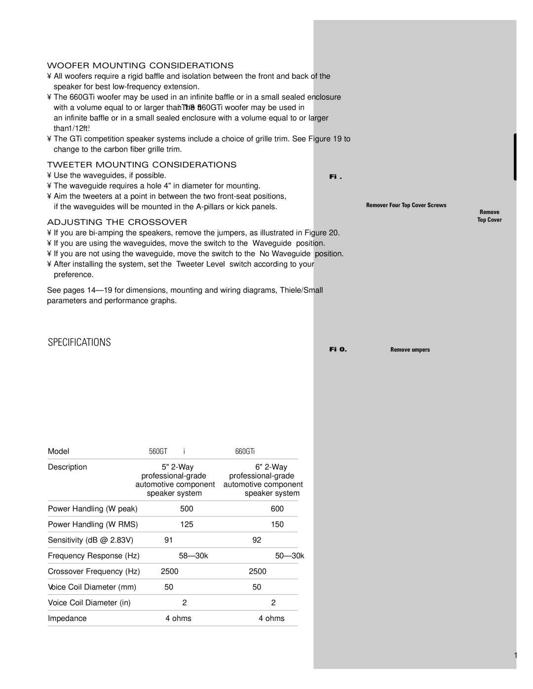 JBL 560GTI, 660GTI manual Specifications 