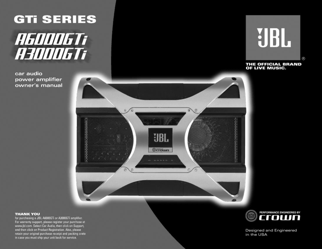 JBL A6000GTi, A3000GTi owner manual Thank YOU 