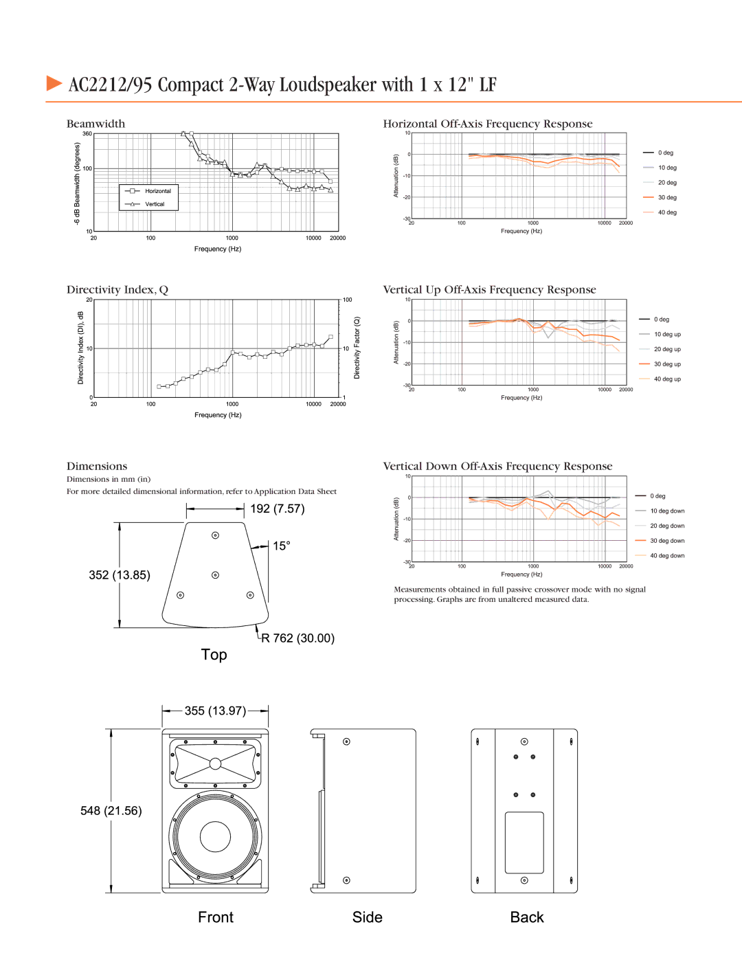 JBL AC2212/00 specifications AC2212/95 Compact 2-Way Loudspeaker with 1 x 12 LF 