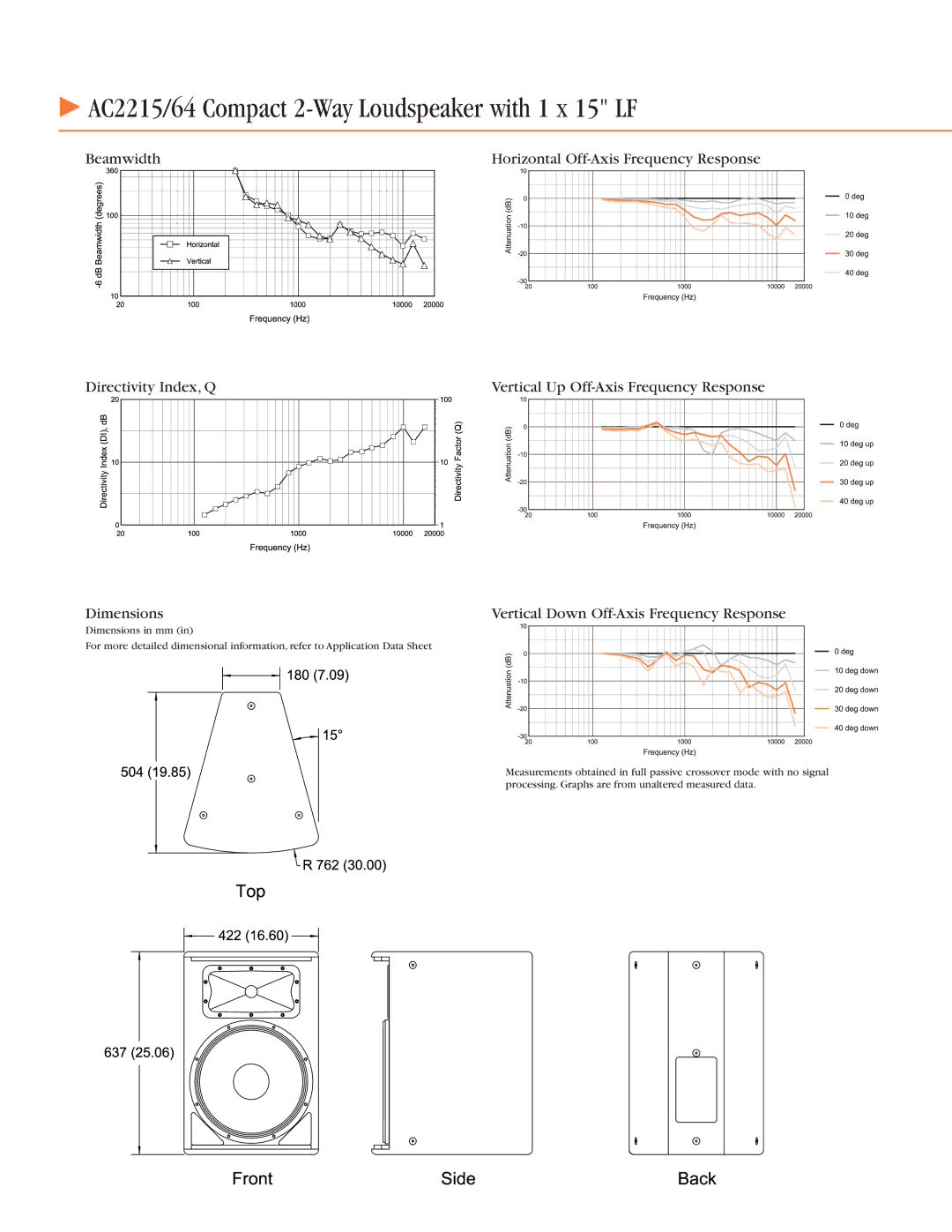 JBL AC2212/00 specifications AC2215/64 Compact 2-Way Loudspeaker with 1 x 15 LF 