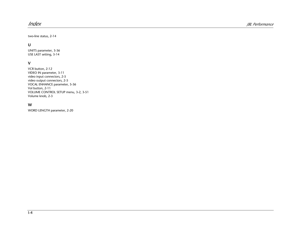 JBL AV1 manual Index 