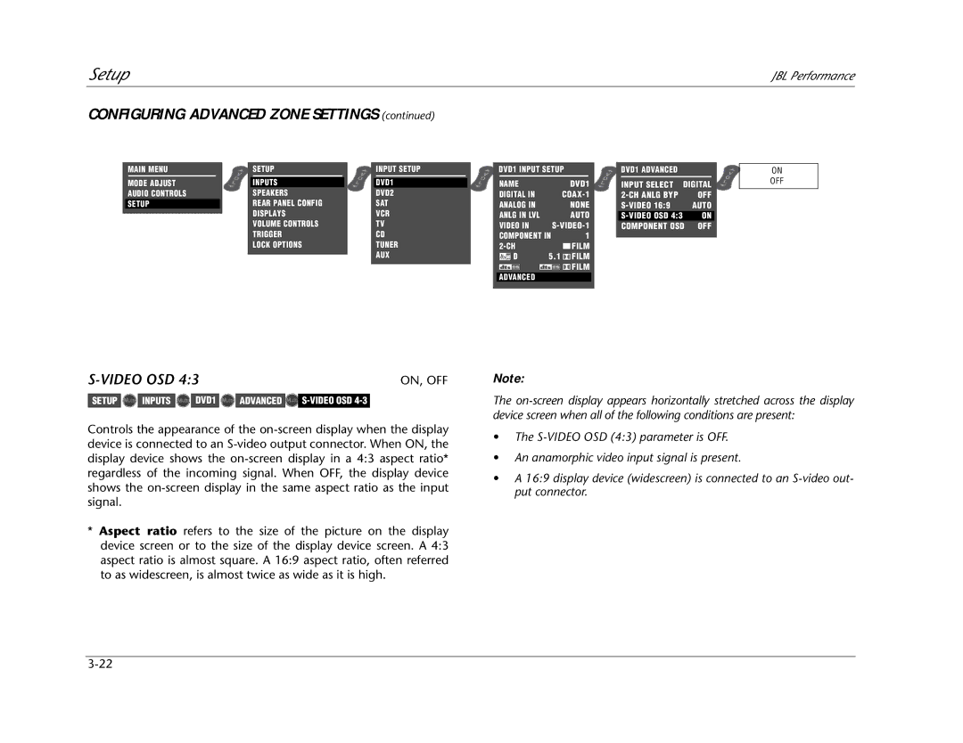 JBL AV1 manual Configuring Advanced Zone Settings, Video OSD 