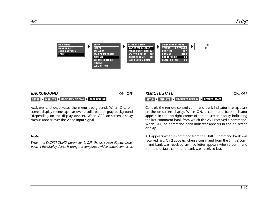 JBL AV1 manual Setup, Background, Remote State 