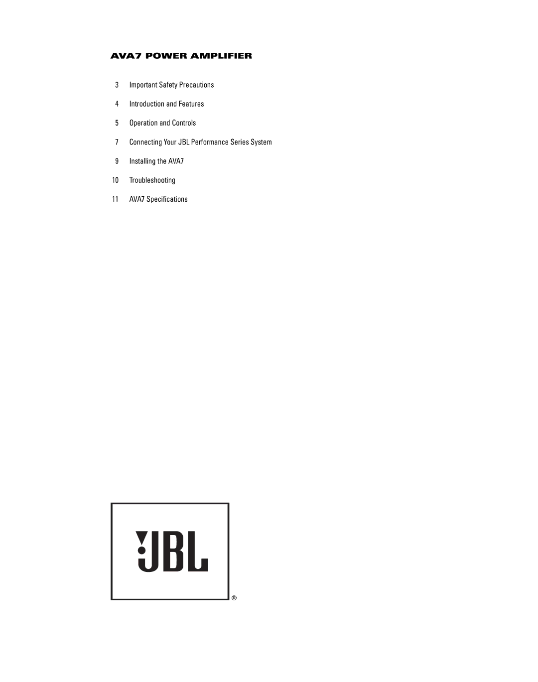 JBL manual AVA7 Power Amplifier 