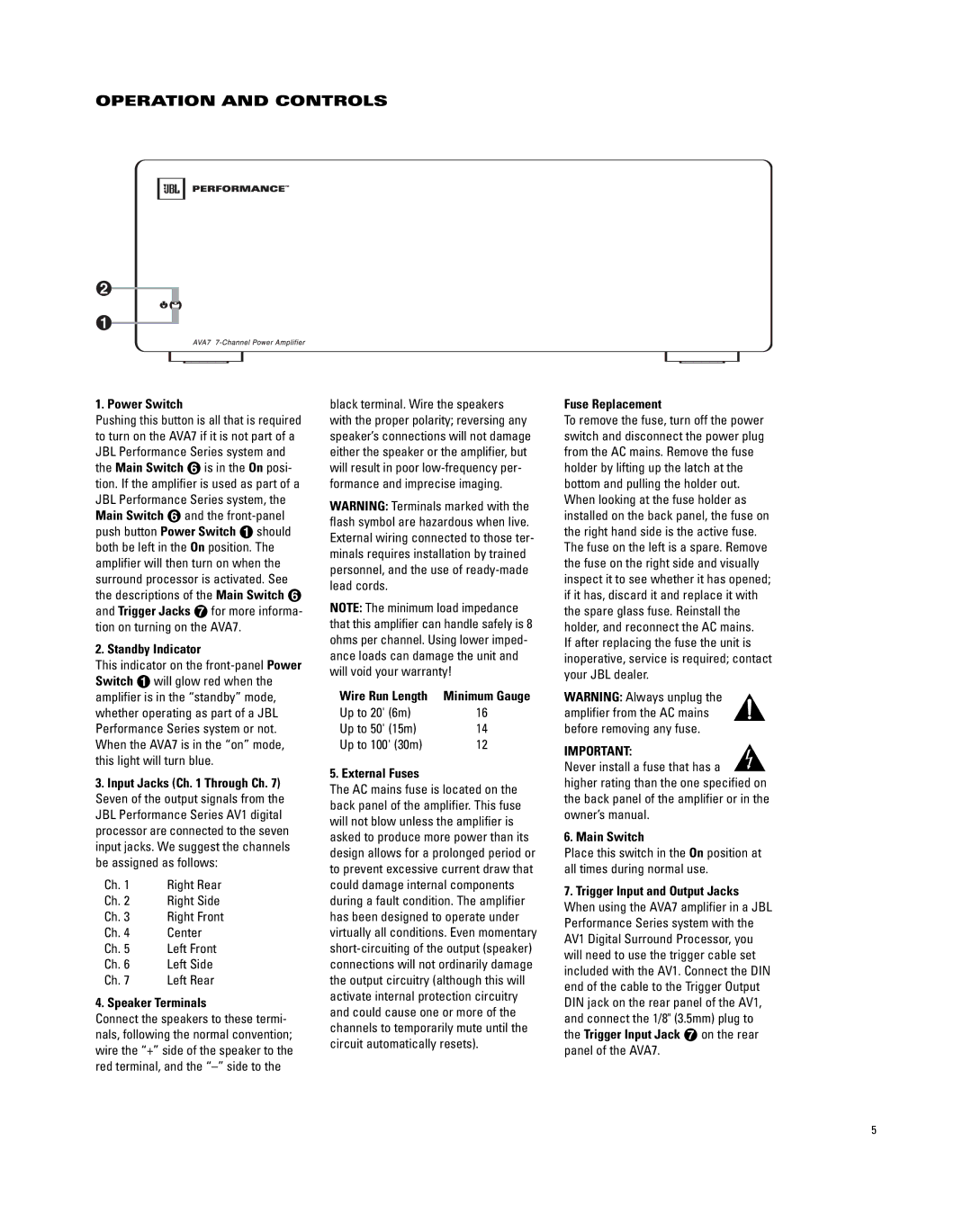 JBL AVA7 manual Operation and Controls 