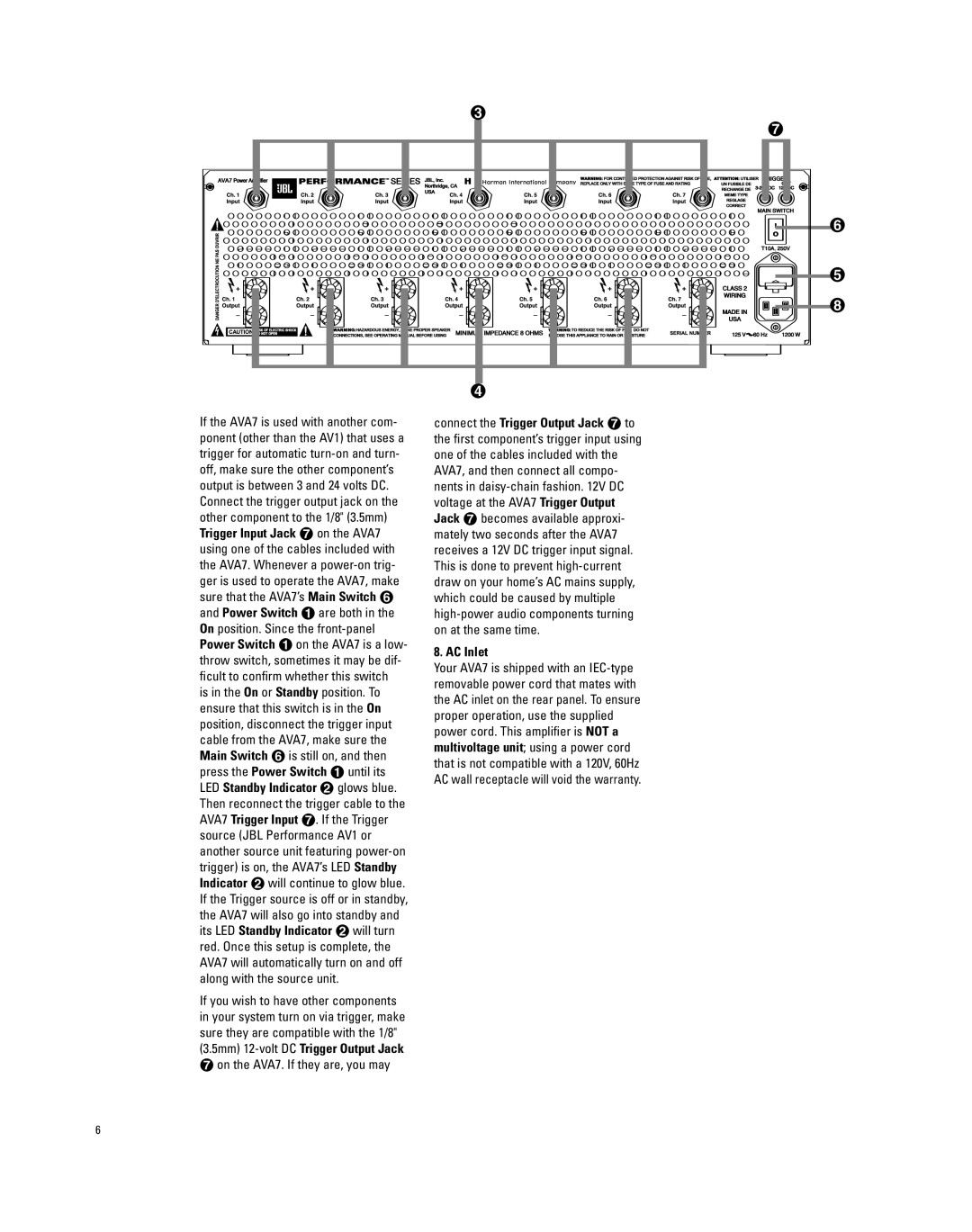 JBL manual ¶ on the AVA7. If they are, you may, AC Inlet 