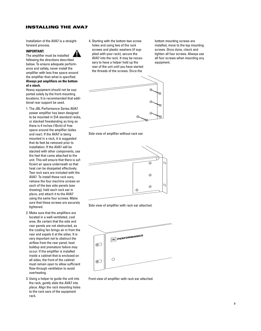 JBL manual Installing the AVA7, Installation of the AVA7 is a straight- forward process 