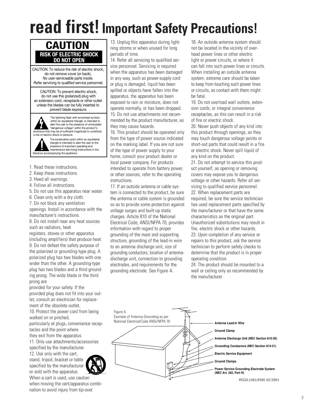 JBL AVR580 manual Read first! Important Safety Precautions 