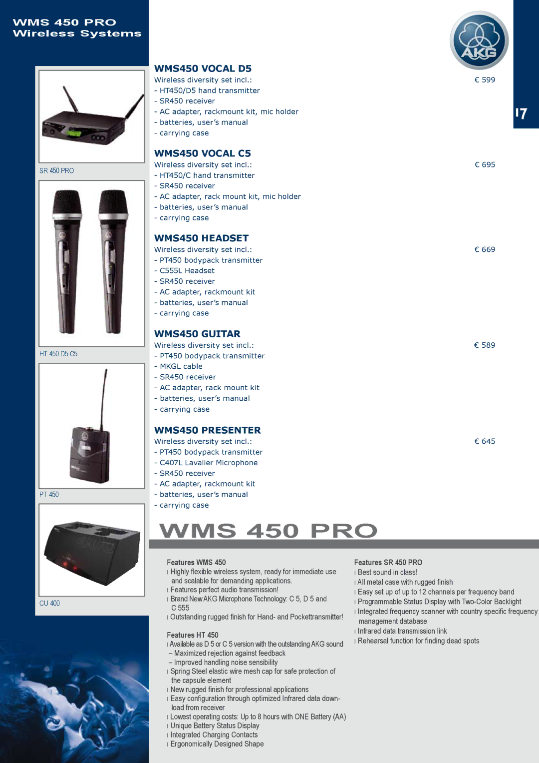 JBL C414B-XLS, C414B-XLII/ST manual WMS450 Vocal D5, WMS450 Vocal C5, WMS450 Headset, WMS450 Guitar, WMS450 Presenter 