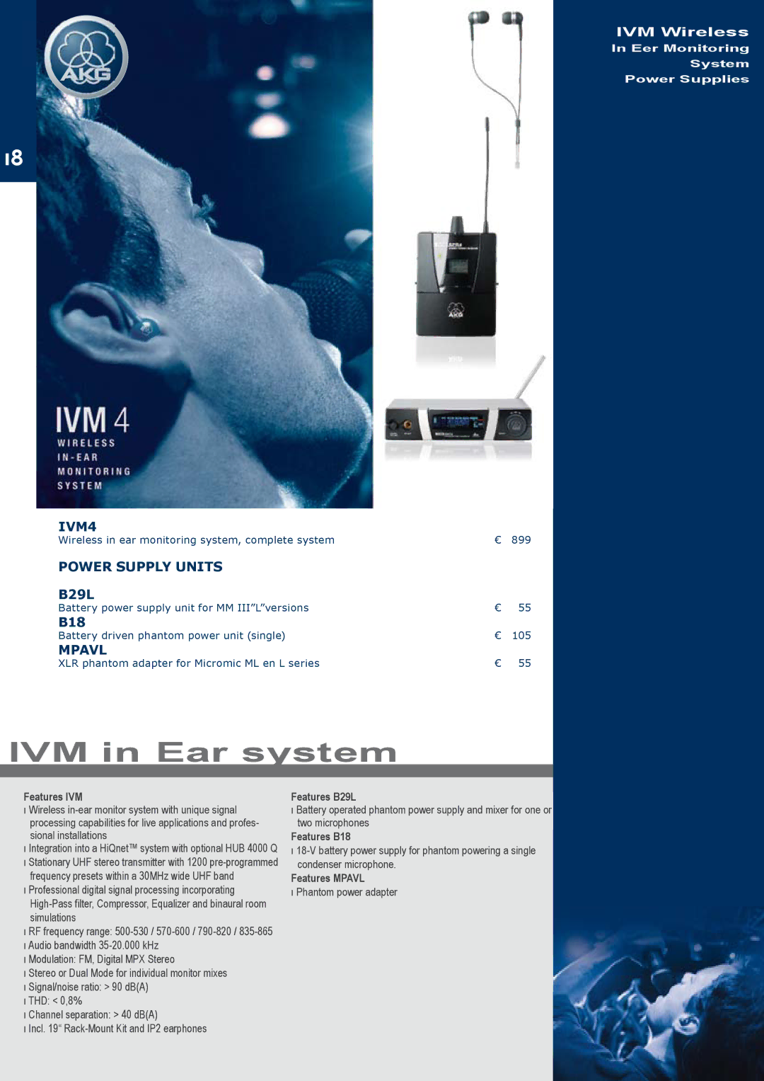 JBL C414B-XLS/ST, C414B-XLII/ST, C414B-XLII+H85 manual IVM in Ear system, IVM4, Power Supply Units, Mpavl 