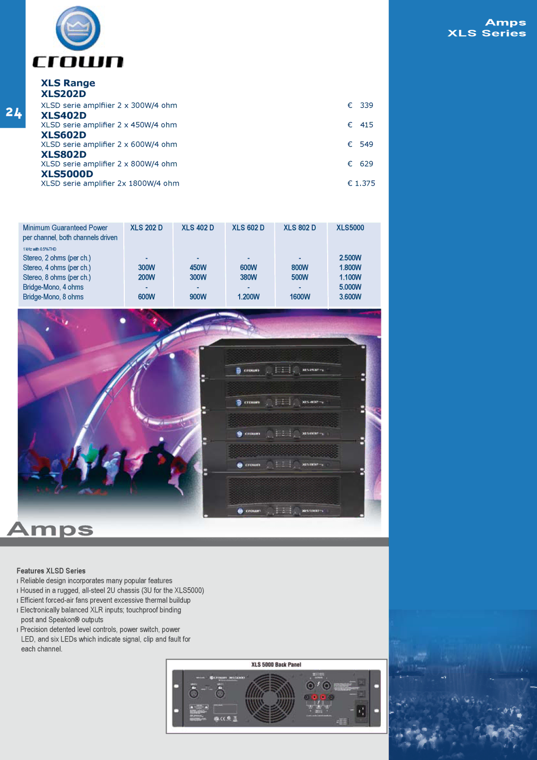 JBL C414B-XLII/ST, C414B-XLS/ST, C414B-XLII+H85 manual XLS202D, XLS402D, XLS602D, XLS802D, Features Xlsd Series 