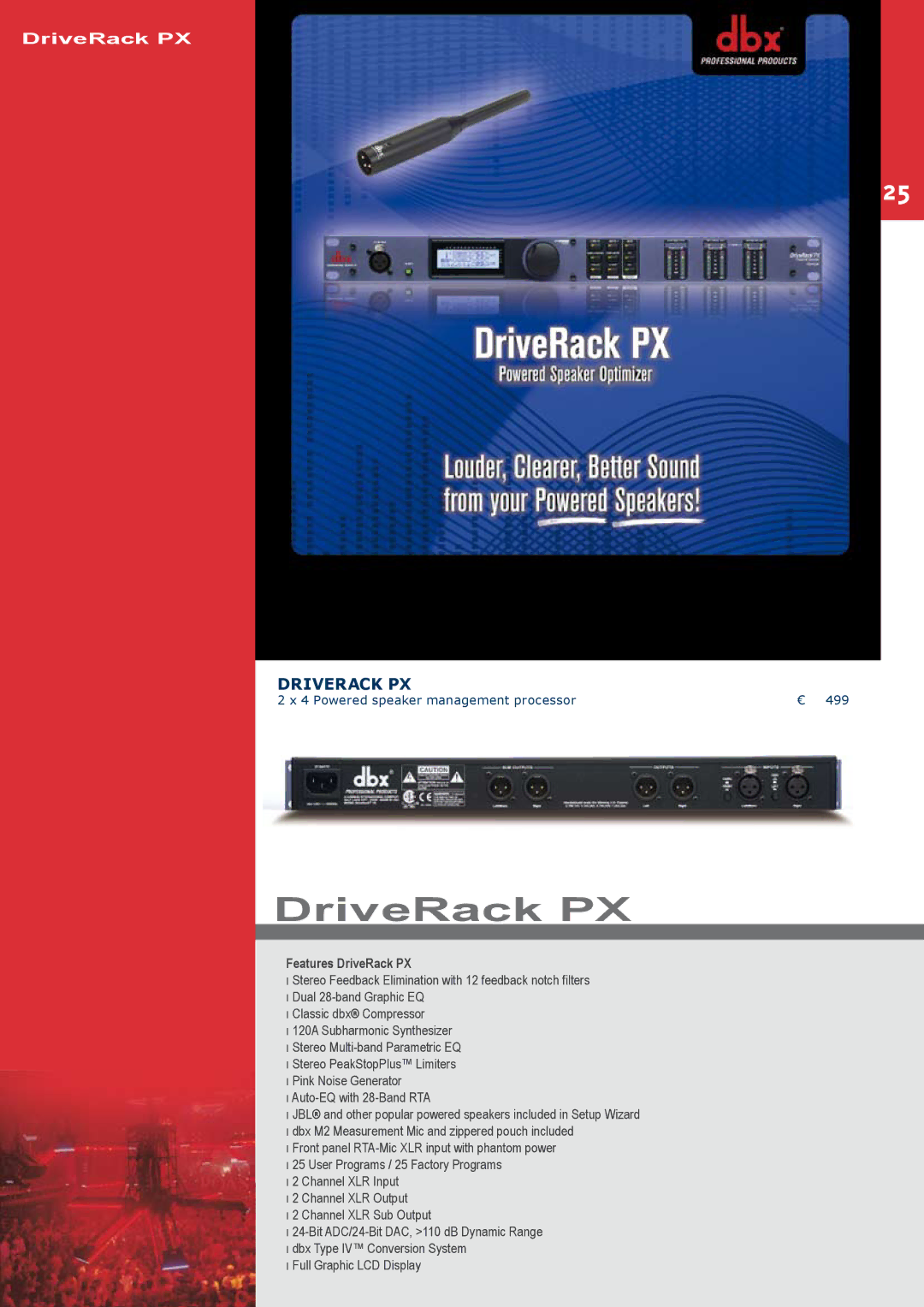 JBL C414B-XLII/ST, C414B-XLS/ST, C414B-XLII+H85 manual Driverack PX, Features DriveRack PX 