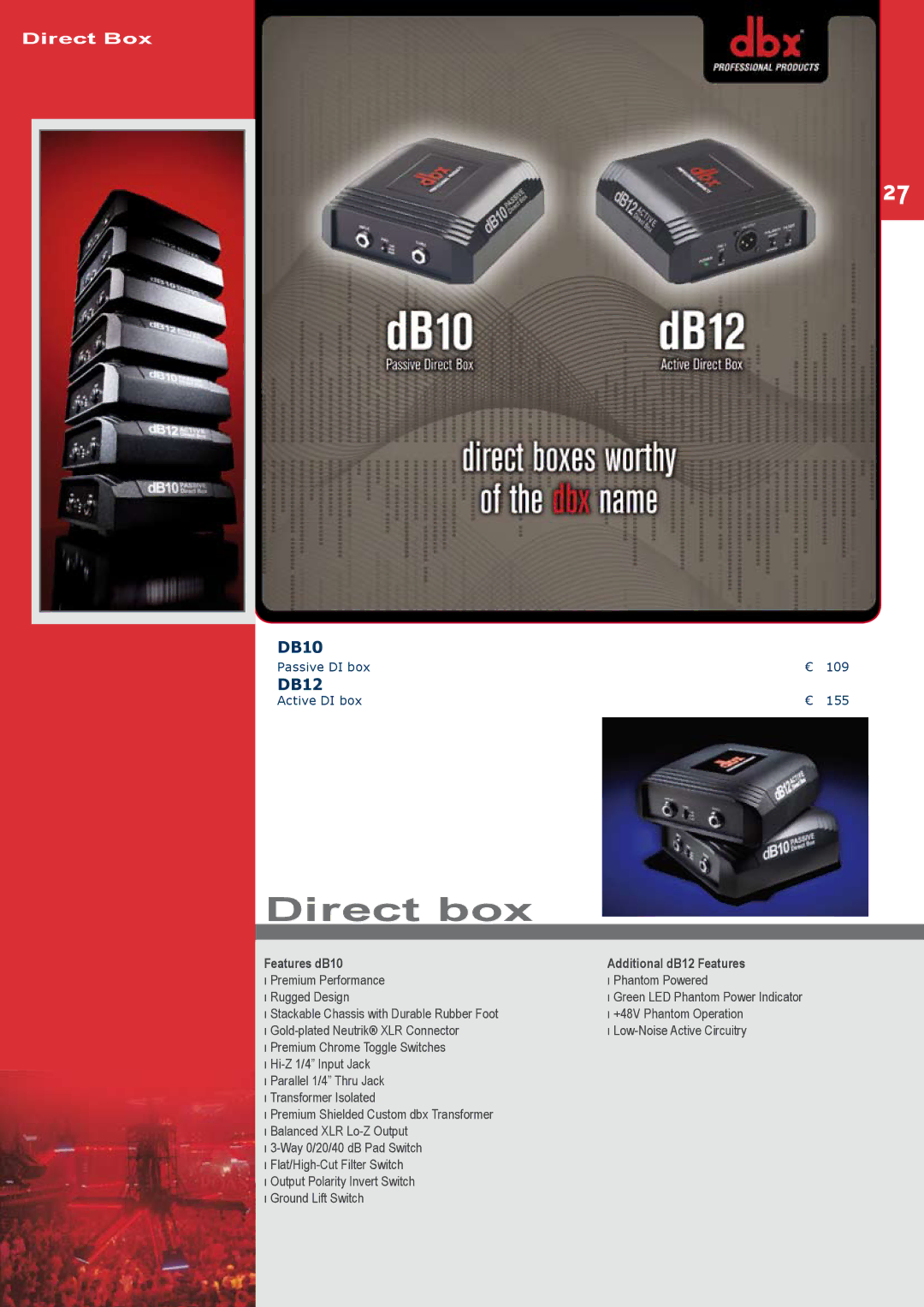 JBL C414B-XLII+H85, C414B-XLII/ST, C414B-XLS/ST manual Direct box, Features dB10 Additional dB12 Features 