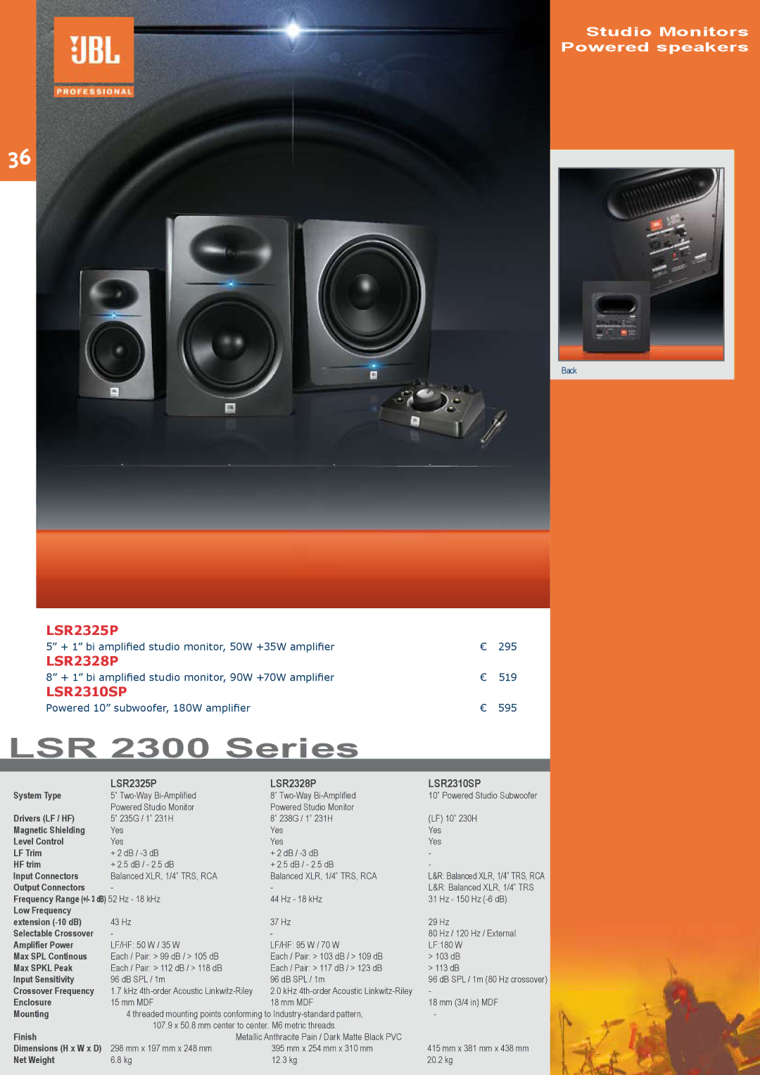 JBL C414B-XLII/ST, C414B-XLS/ST, C414B-XLII+H85 manual LSR 2300 Series, LSR2325P LSR2328P 