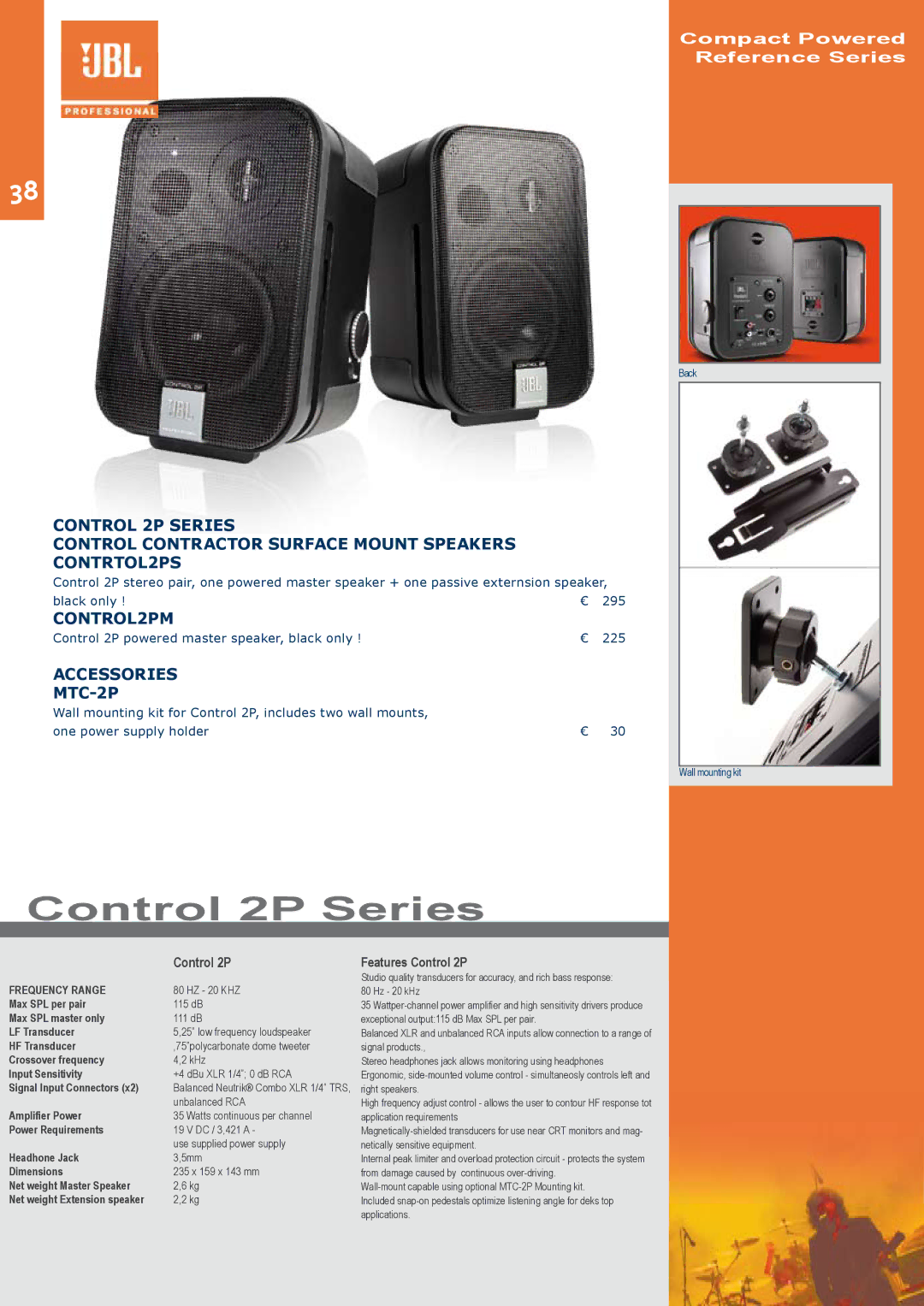 JBL C414B-XLS/ST, C414B-XLII/ST, C414B-XLII+H85 manual Control 2P Series, CONTROL2PM, Accessories MTC-2P, Features Control 2P 