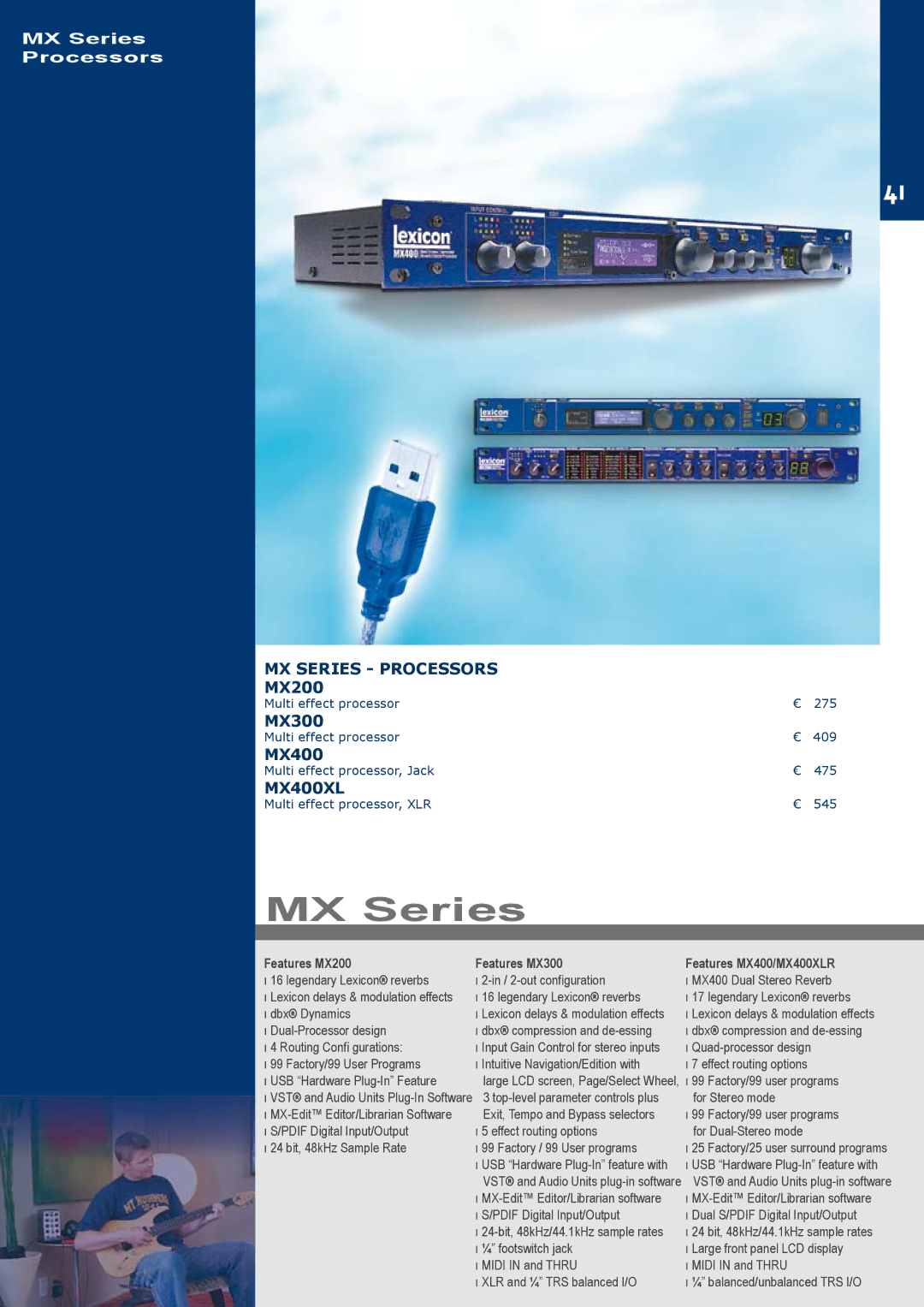 JBL C414B-XLS, C414B-XLII/ST manual MX Series Processors, Features MX200 Features MX300 Features MX400/MX400XLR 