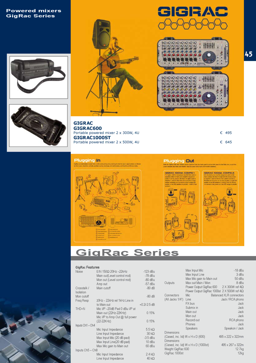 JBL C414B-XLII/ST, C414B-XLS/ST, C414B-XLII+H85 manual GigRac Series, Gigrac GIGRAC600, GIGRAC1000ST, GigRac Features 