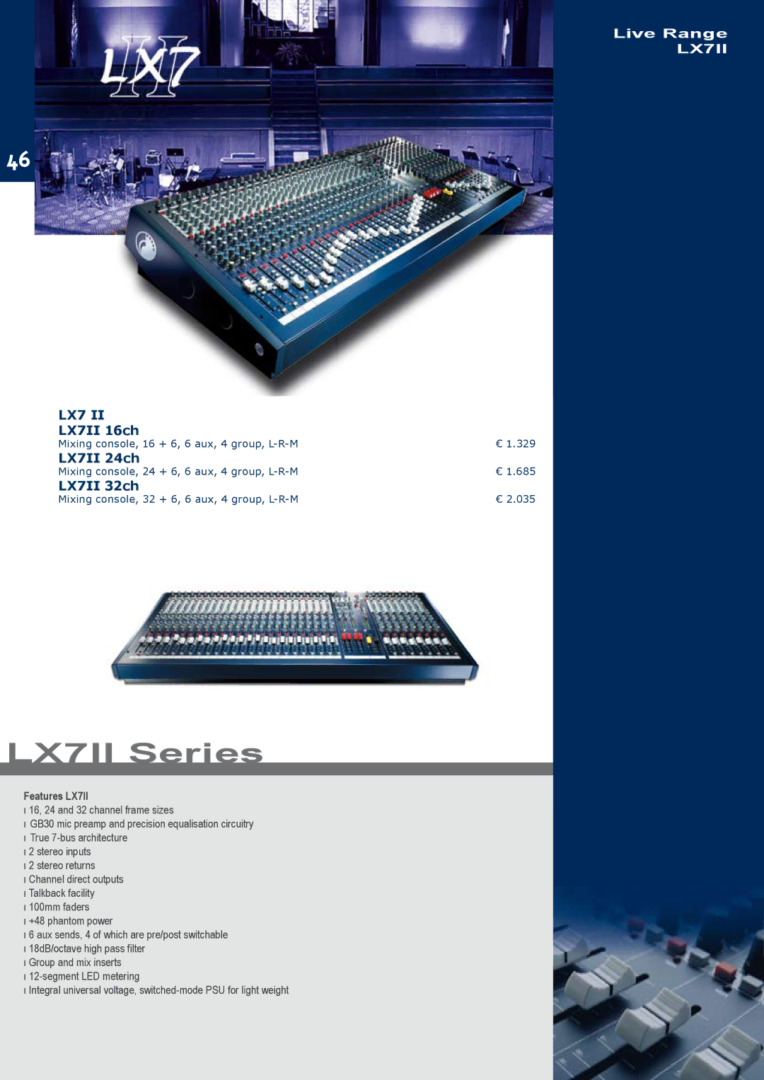 JBL C414B-XLS/ST, C414B-XLII/ST, C414B-XLII+H85 manual LX7II Series, Features LX7II 