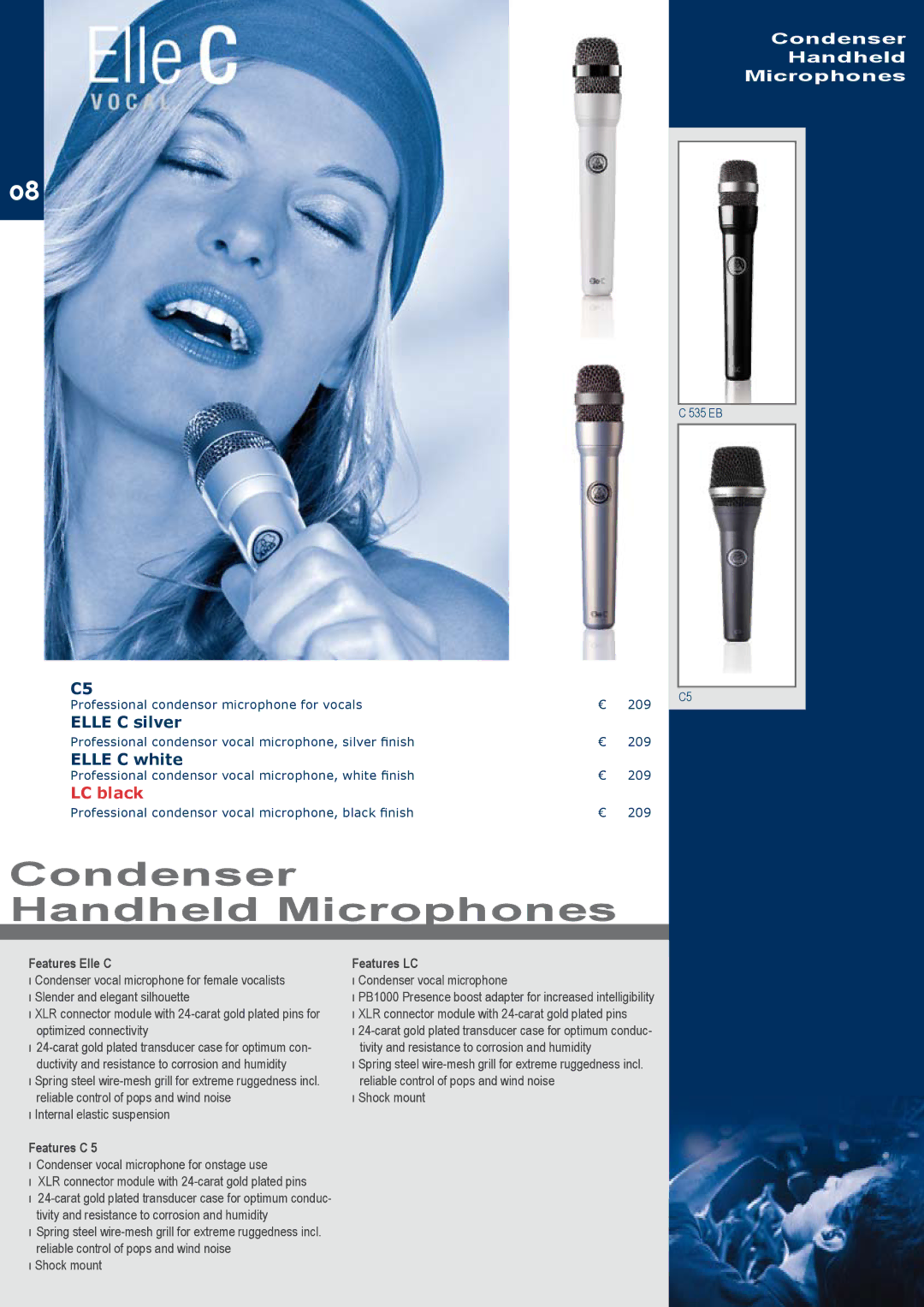 JBL C414B-XLII/ST, C414B-XLS/ST, C414B-XLII+H85 manual Condenser Handheld Microphones, Features Elle C, Features LC 