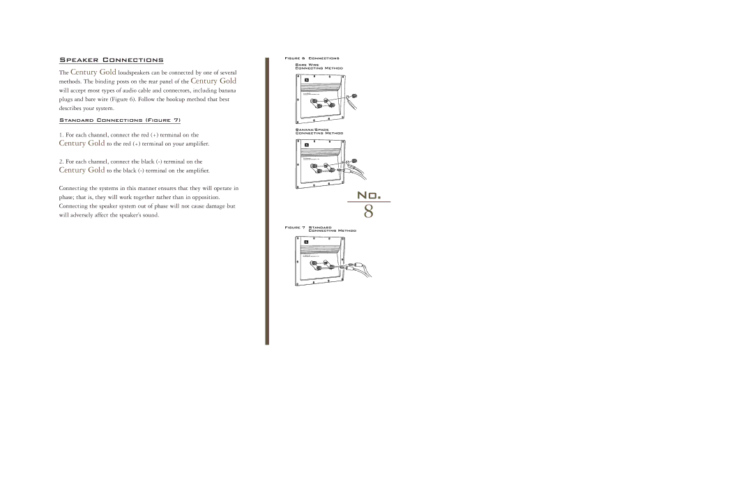 JBL Century Gold manual Speaker Connections, Standard Connections Figure 