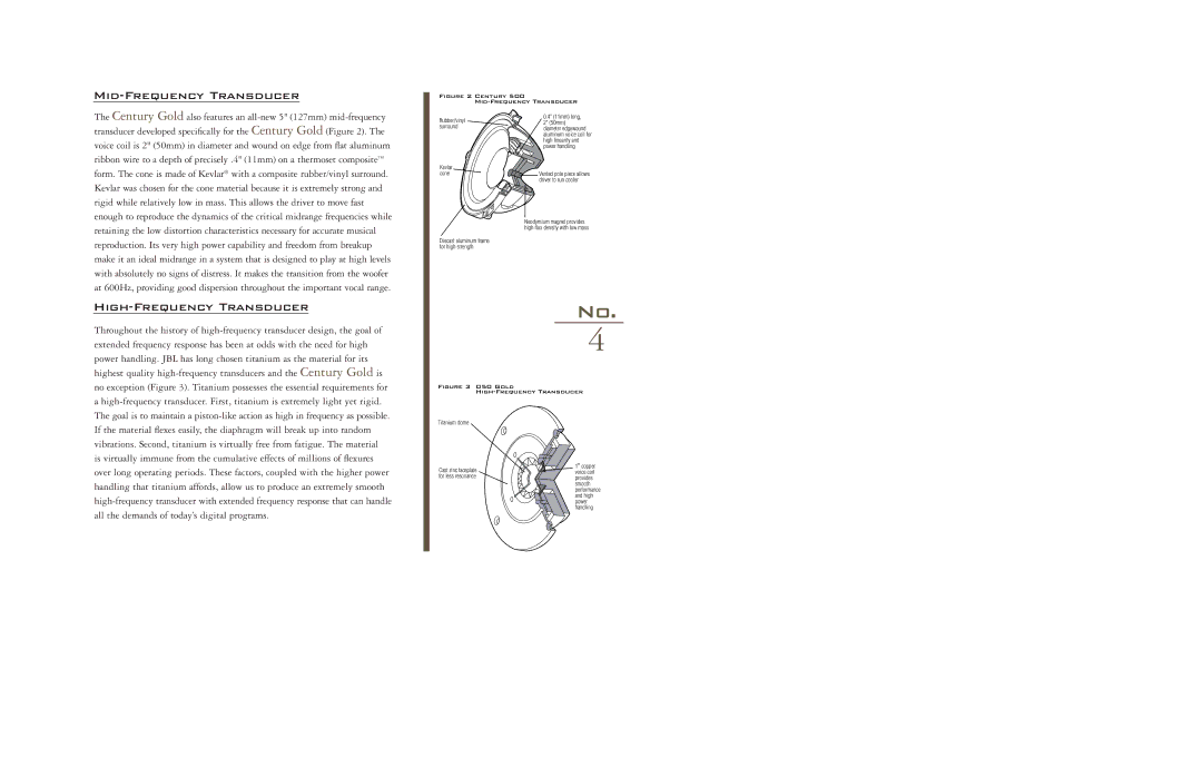 JBL Century Gold manual Mid-Frequency Transducer, High-Frequency Transducer 