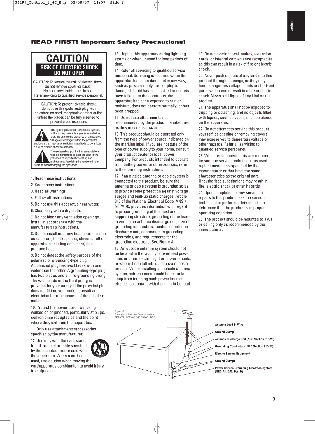 JBL CONTROL 2.4G Read these instructions, Keep these instructions, Heed all warnings, Follow all instructions, Outlet 