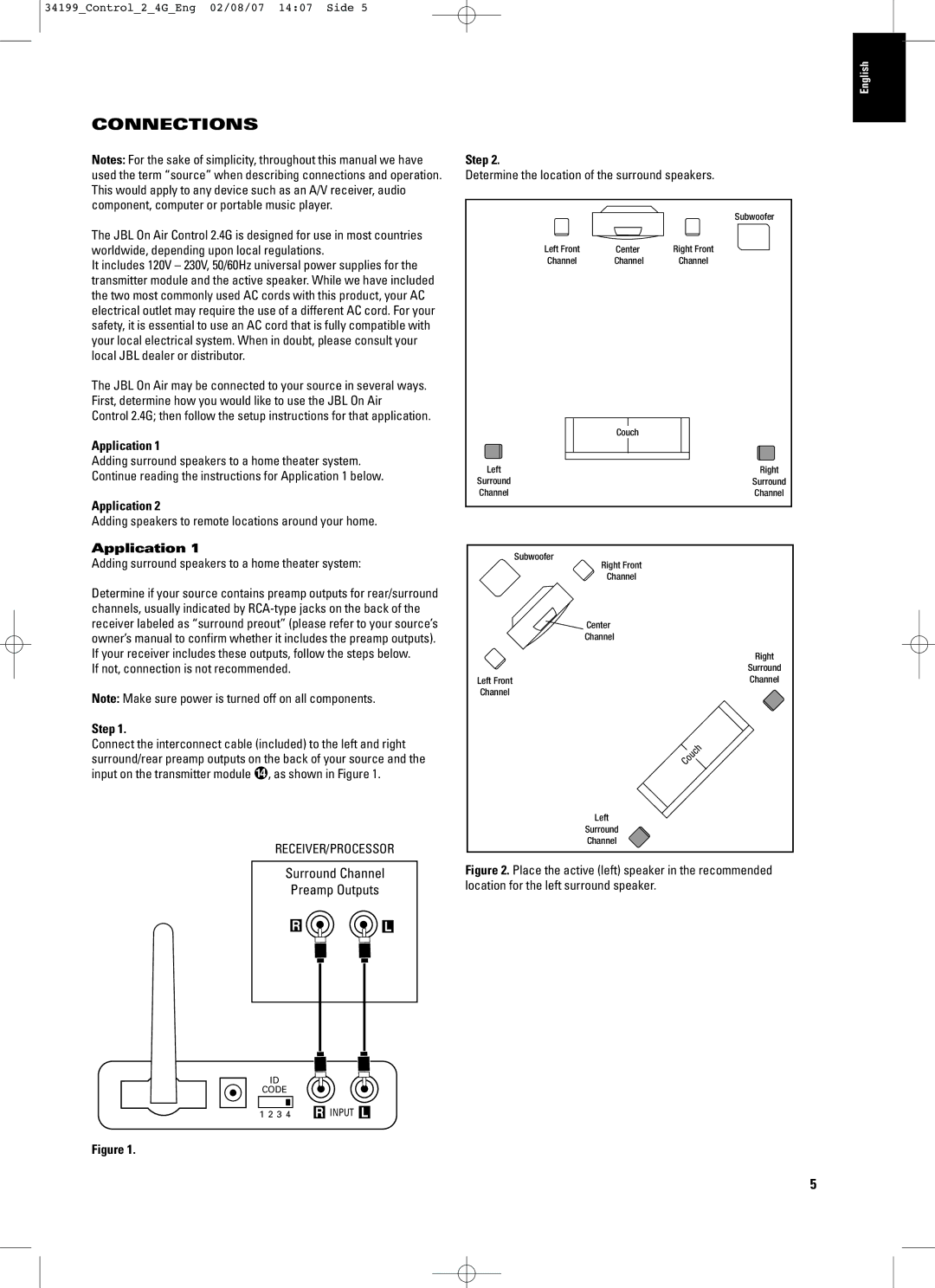 JBL CONTROL 2.4G manual Connections, Application, Adding speakers to remote locations around your home, Step 