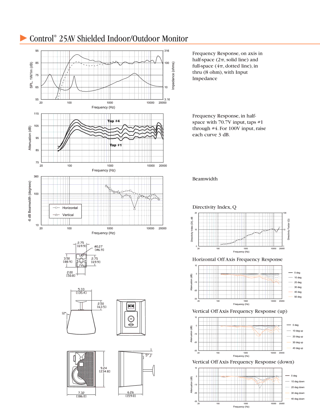 JBL CONTROL-25AV-WH specifications Control 25AV Shielded Indoor/Outdoor Monitor 