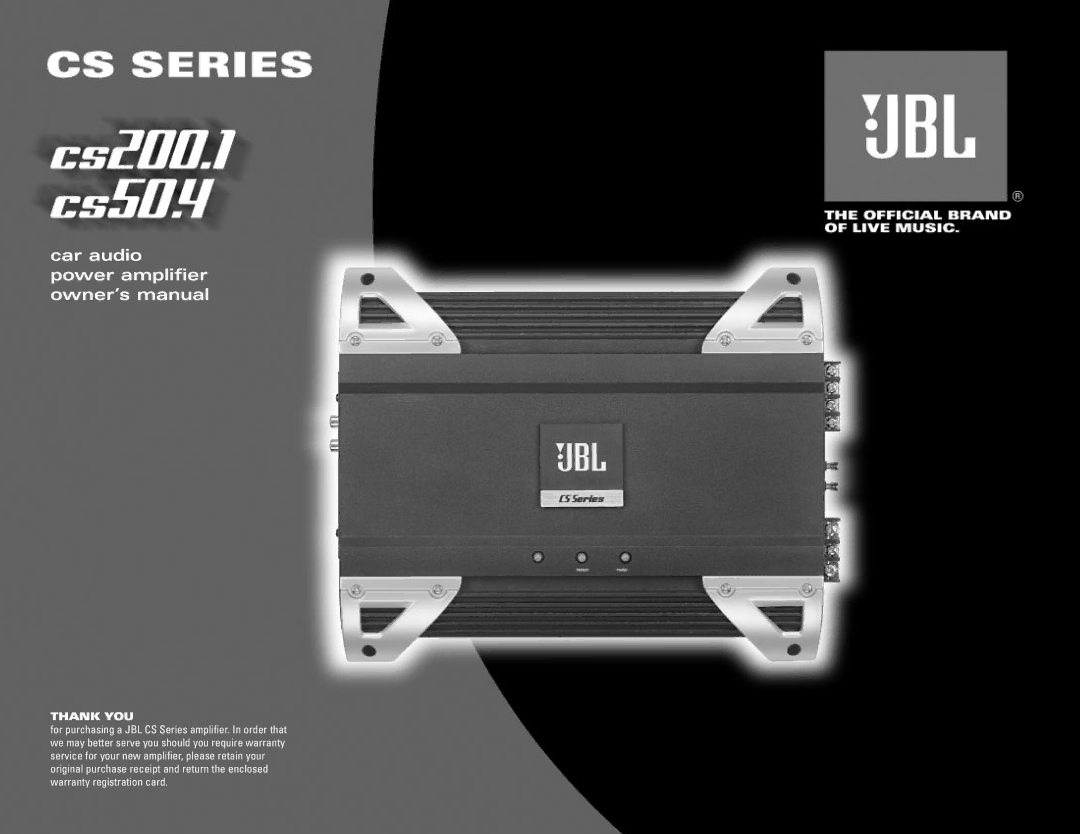 JBL CS Series owner manual Thank YOU 