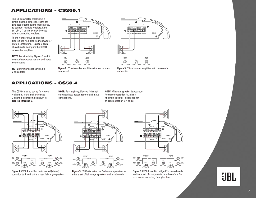 JBL CS Series owner manual Applications CS200.1, Applications CS50.4 