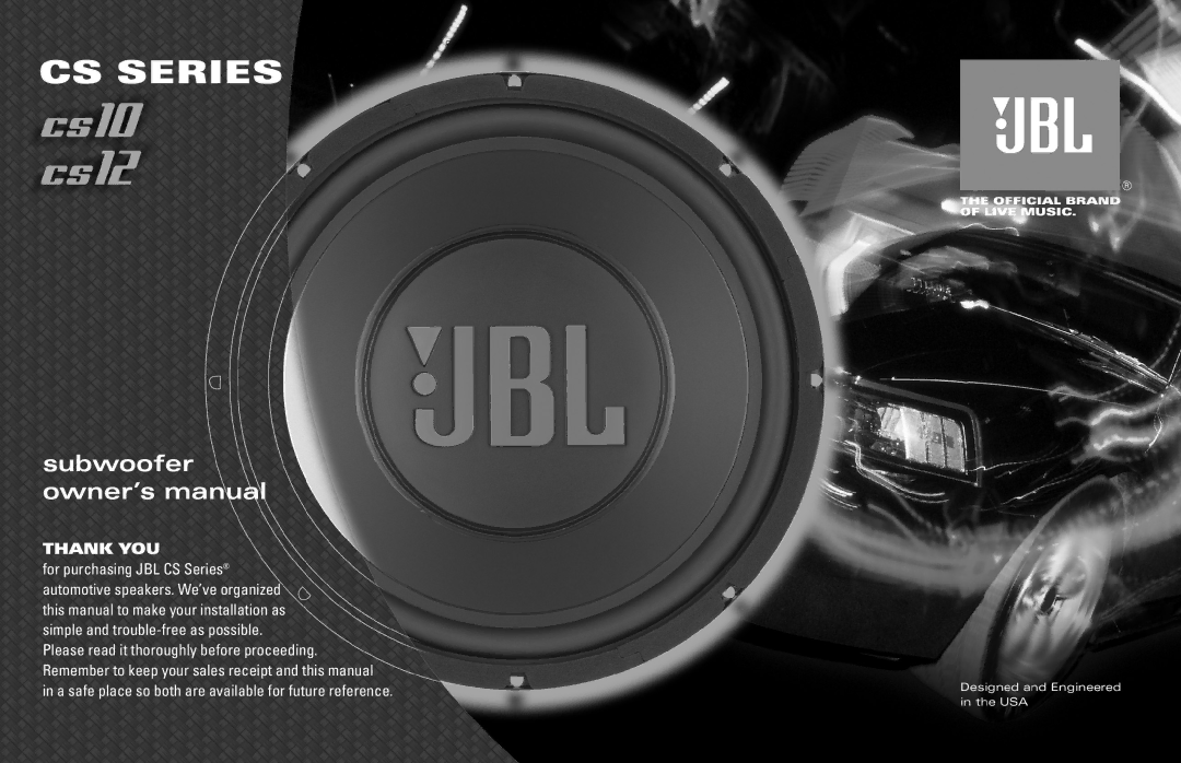 JBL CS10, CS12 owner manual Thank YOU 