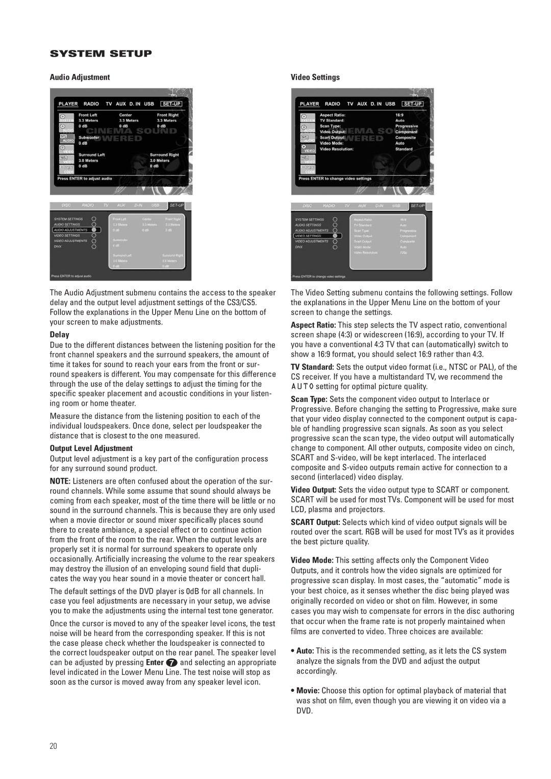 JBL CS3, CS5 manual Audio Adjustment, Delay, Output Level Adjustment 