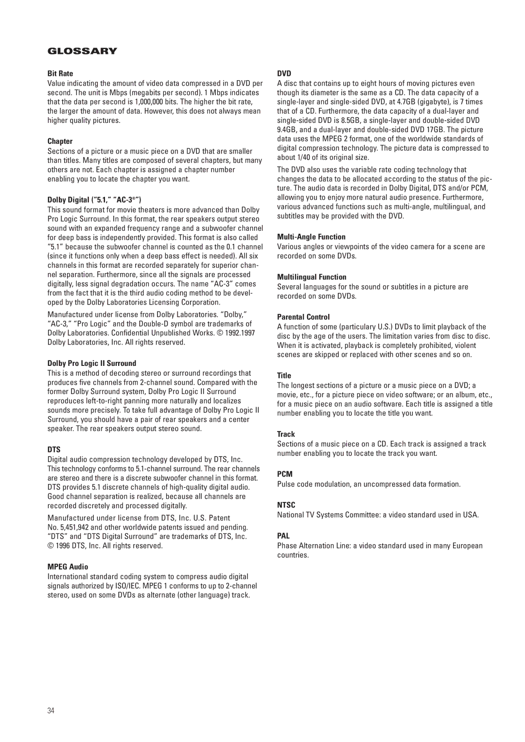 JBL CS3, CS5 manual Glossary 