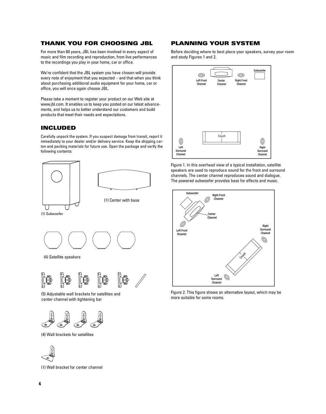 JBL CS480 manual Thank YOU for Choosing JBL, Included, Planning Your System 