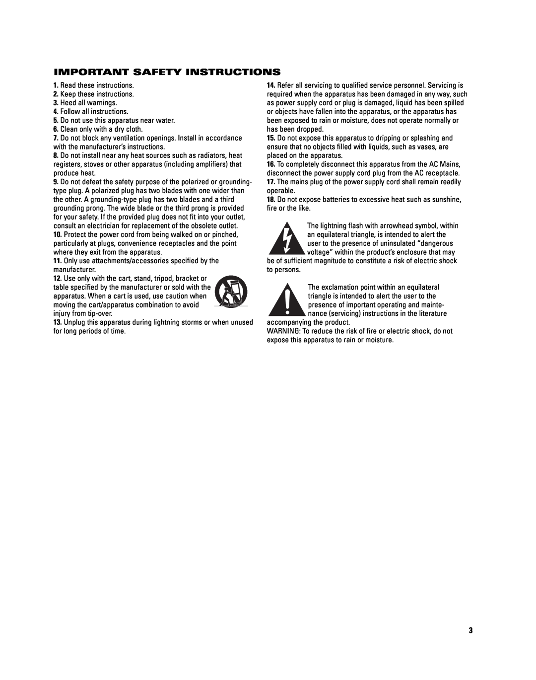 JBL CS480 manual Important Safety Instructions 
