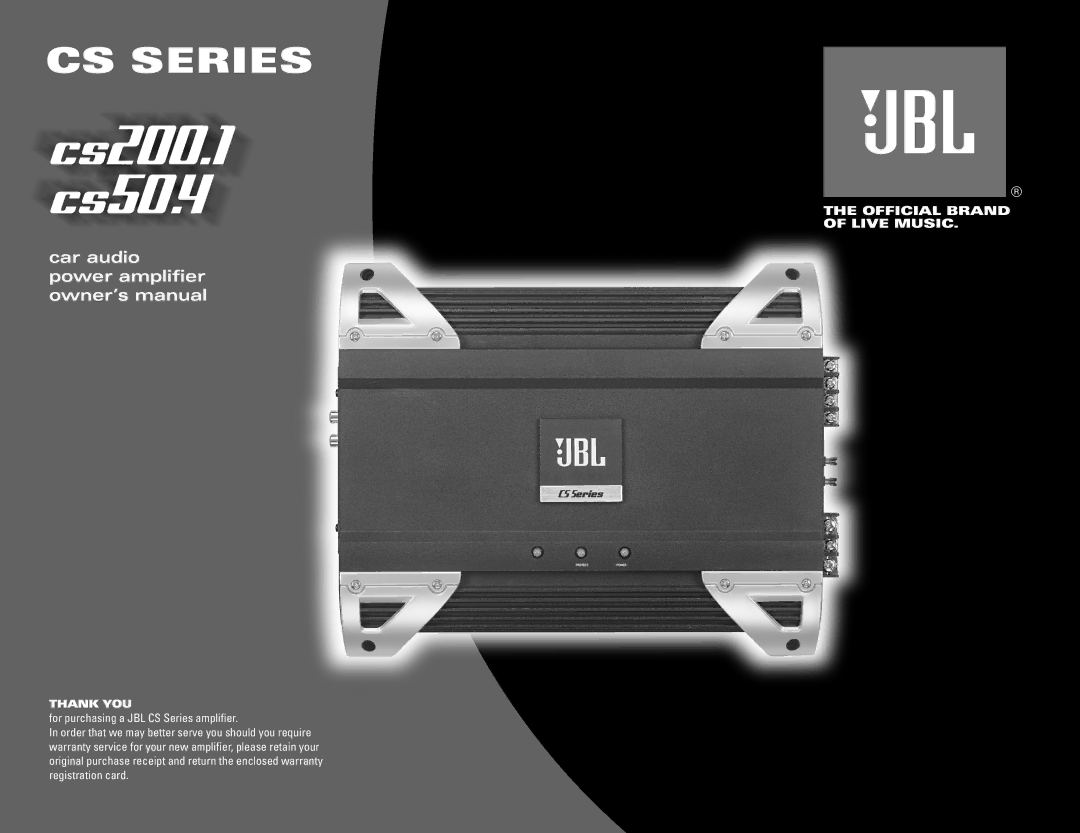 JBL CS200.1, CS50.4 owner manual Thank YOU 