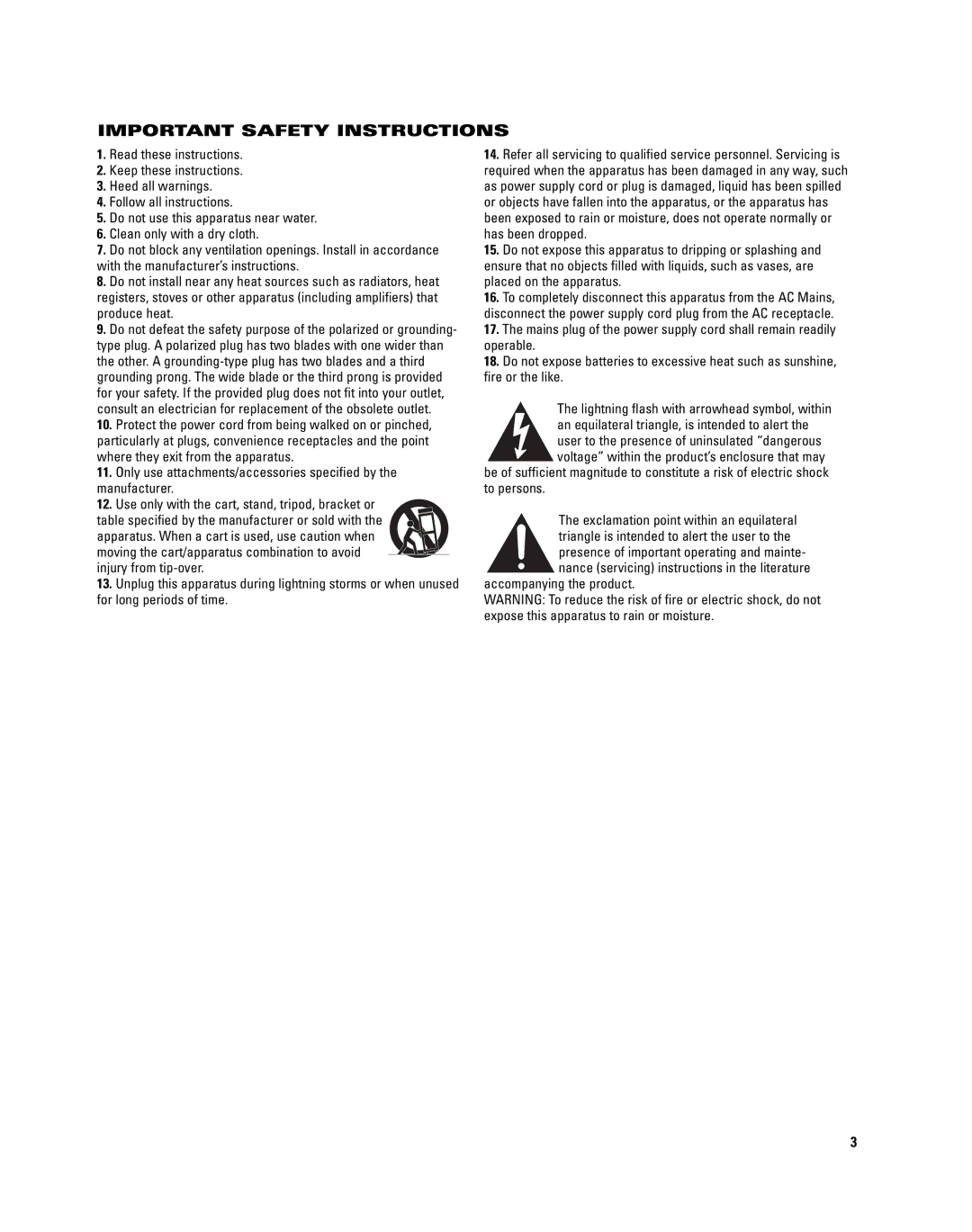 JBL CS6100 manual Important Safety Instructions 