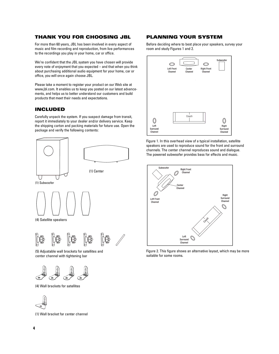 JBL CS6100 manual Thank YOU for Choosing JBL, Included, Planning Your System 